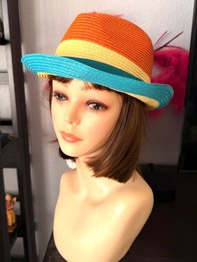 Som-Her Multicolor Straw Fedora Hat - Orange, Yellow & Turquoise